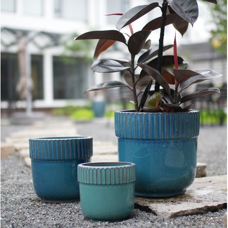 Keramik-Blumentopf Ø 30,5 cm blau-grün glänzend mit Drainagelöchern HAVRYA (1/5)