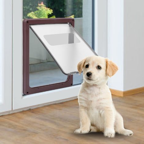 Porte de sécurité de qualité pour chiens et chats, permettant d'entrer et de sortir librement, pour portes et murs, installation facile (marron) (1/5)