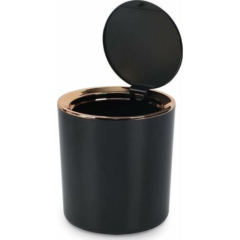 Tisch-Mülleimer mit Deckel, Mini-Mülleimer aus Kunststoff, kleiner Mülleimer für Küche, Schlafzimmer, Badezimmer, Büro, 14,3 15 cm (schwarz) Schwarz (1/4)