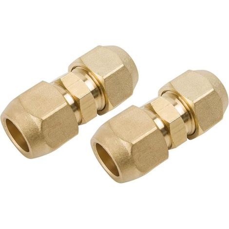 Ensemble de 2 raccords doubles de 15,88 mm pour tuyaux en cuivre, destinés aux installations sanitaires, à l'alimentation en eau chaude et froide et aux accessoires de climatisation. (1/5)