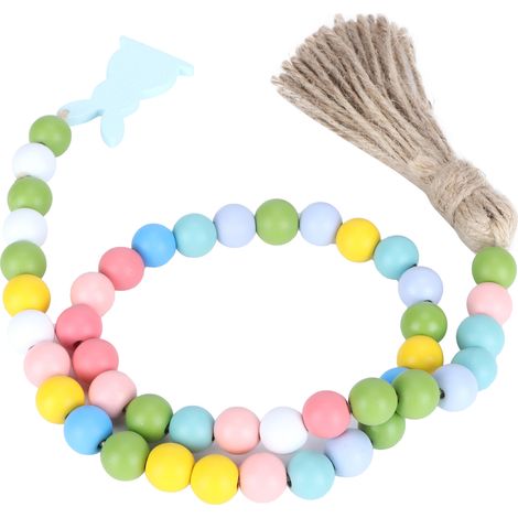 Guirlande de perles en bois, ornement coloré à suspendre pour la décoration murale de Pâques (1/5)