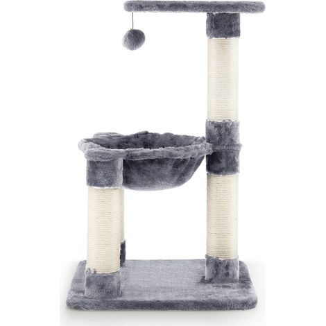 Albero per gatti multilivello con amaca tiragraffi rivestiti ampia piattaforma, Torre di arrampicata Grigio (1/5)