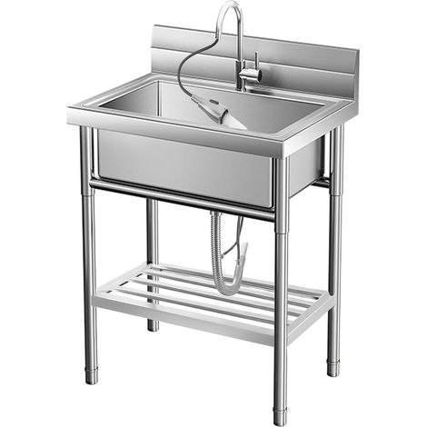 Évier sur pied inox 1 bac robinet extractible 50x50x80 cm