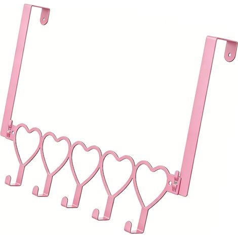Porte-serviettes Roseate à suspendre à la porte, gain de place, en métal, avec 5 crochets en forme de cœur, pour serviettes, sacs, chapeaux et manteaux, type 1 (1/5)