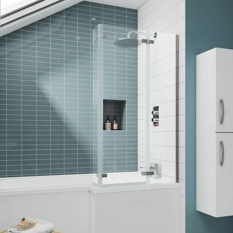 Nuie Ella Bath Screen with Hinged End Panel 1400mm H x 760mm W - 5mm Glass (1/4)