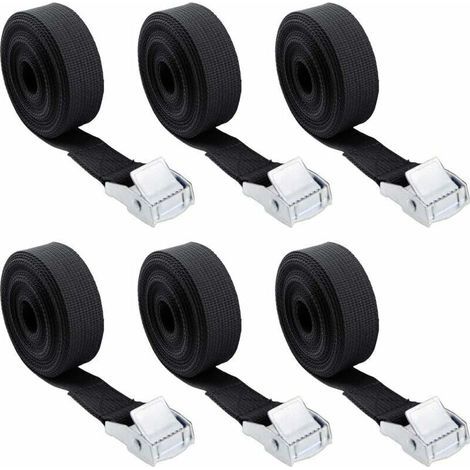 -Klauen-Spanngurt, Sicherungsgurt für Motorradtransport, LKW-Spanngurt, maximale Traglast 250 kg, 6 Stück à 2,5 cm x 5 m (Schwarz) (1/5)
