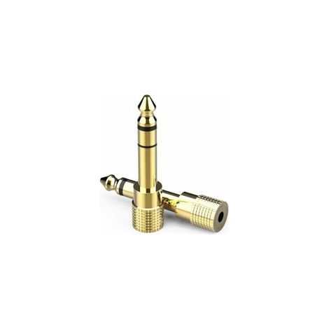Adaptateur audio mâle 6,35 mm vers femelle 3,5 mm, plaqué or, compatible avec guitares, pianos, amplificateurs, chaînes hi-fi et smartphones - Lot de 2 (1/5)