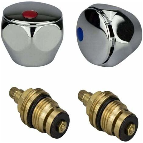 Kit de rénovation de robinet d’eau chaude et froide en métal chromé rouge et bleu - Lot de 2, 1/2''-RAPANDA