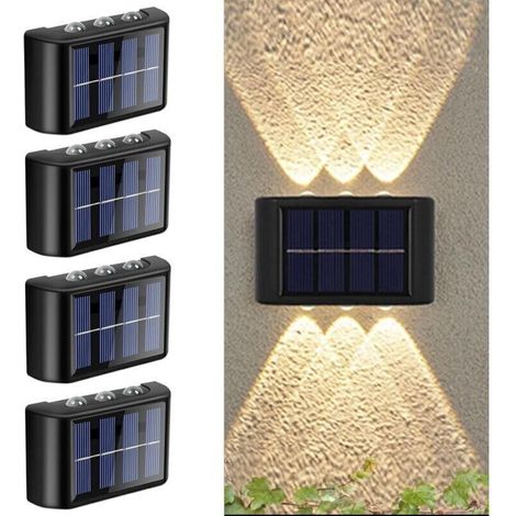 Lot de 4 Appliques Murales Solaires D'extérieur Réglables, Appliques Murales Solaires Up and Down, IP65 Étanche LED Applique