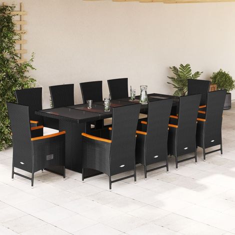 Set de comedor jardín 11 pzas con cojines ratán sintético negro vidaXL (1/5)
