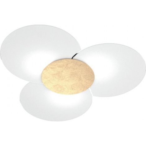 Plafoniera moderna top light clover 1114 70 fa fr fo sa cr ga e27 led vetro lampada soffitto, finitura metallo foglia oro