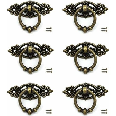 6 pcs Tiroir de Porte Bouton de Tiroir Poignée Meuble Bronze avec Vis pour Armoire Rétro Tiroir Commode Meubles Rétro (1/5)