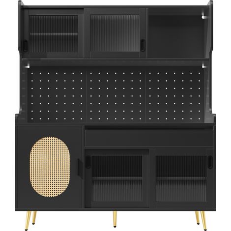 Credenza buffet nera 145 x 39 x 171 cm in MDF e metallo con LED e 5 ante (1/5)