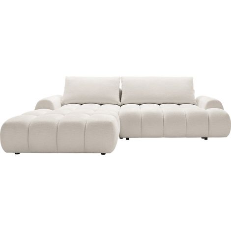 Canapé d'angle gauche convertible en tissu chenille beige FARNETA (1/4)
