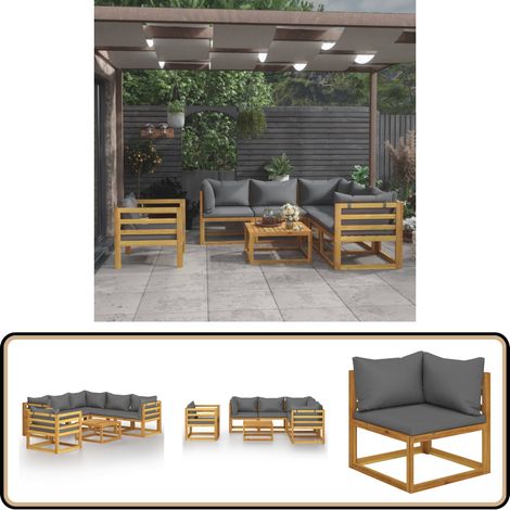 Salon de jardin 7 pcs avec coussin Bois d'acacia solide - Salon De Jardin - Mobilier De Jardin - Meubles De Jardin - Set De Salon De Jardin - Acacia