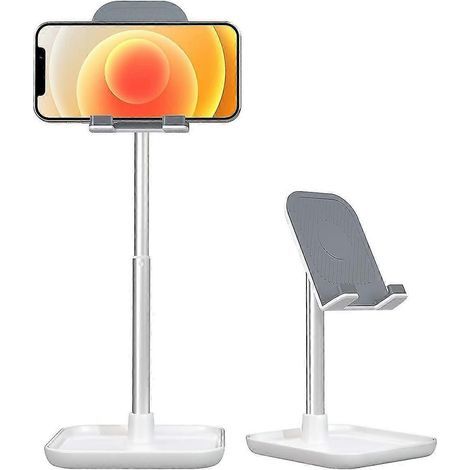 Support de téléphone, support de bureau réglable pour téléphone, support de tablette en aluminium à angle et hauteur réglables, compatible avec les smartphones et autres appareils de 4 à 11 pouces (wh