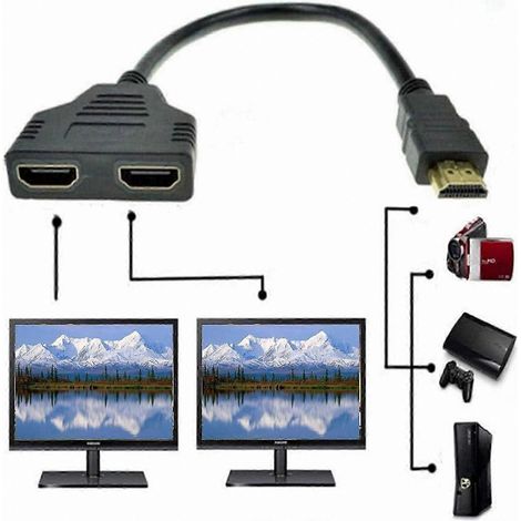 Câble répartiteur HDMI 1x2, adaptateur de sortie mâle 1080p vers double femelle (1/5)