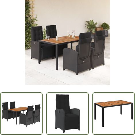 vidaXL Meubles d'extérieur - Ensemble à manger de jardin coussins 5pcs Noir Résine tressée (1/5)