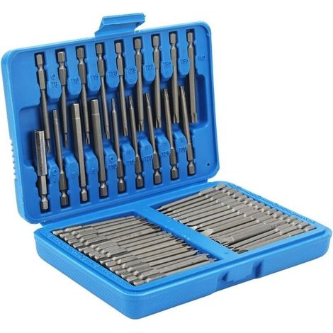 Extra langes Sicherheitsbit-Set, 50-teilig, Vierkant- und Flachbits, Sechskantnutbits, Drehmomentkupplungsbits, Schraubendreherbits in verschiedenen Größen (1/5)