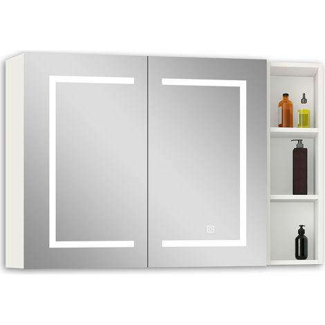 Acezanble Armoire de Toilette 100 x 70 cm avec 2 Portes Miroir LED  Éclairage 3 Couleurs, Anti-Buée et Prise Rasoir  Blanc