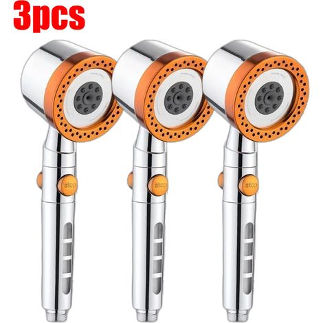(Orange 3 pièces) Pommeau de douche 5 jets économe en eau, pommeau de douche portable en ABS, style spa, grand débit, filtre pour salle de bain, ensemble de buses pour robinet de douche (1/5)
