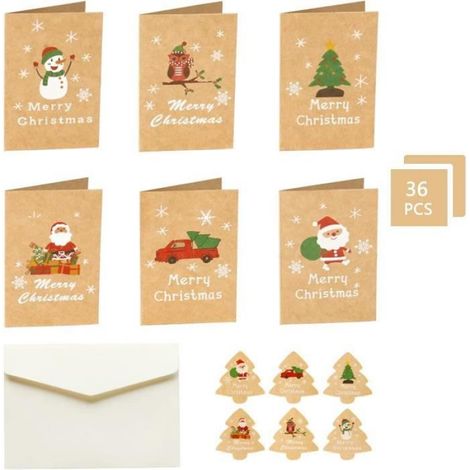Carte De Voeux Noel - 36 Enveloppes - 36 Autocollants - Pour Envoi De Souhaits Festifs - Lot De 1 (1/4)