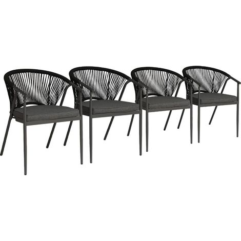 sweeek - 4er-Set stapelbare Gartensessel aus Stahl mit Seilbespannung