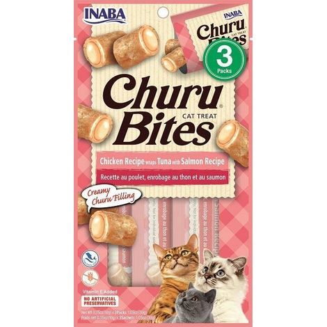 INABA CHURU BITES - CAT TREATS TO FEED FROM THE HAND - CRUNCHY POCKETS WITH CREAMY FILLING&HELLIP, (TUNA & SALMON, 3 PACKS) (1/5)