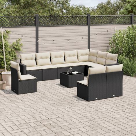 Salon de jardin 11 pcs avec coussins noir résine tressée vidaXL (1/4)