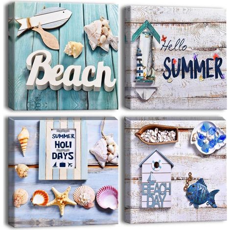 Moderne Leinwandbilder 4tlg. Wandbild Urlaub am Meer Badezimmer Wohnzimmer 30x30 (1/5)