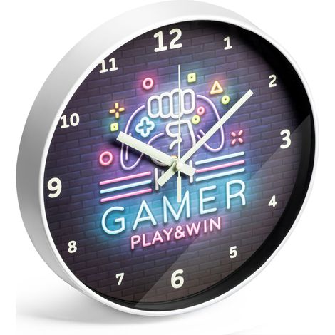 Reloj de pared para jugadores: brilla en la oscuridad. (1/4)