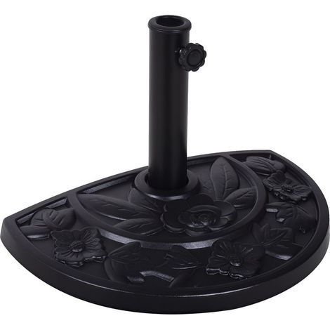 Pied de parasol base de lestage parasol demi-cercle résine aspect fonte motif fleur dim. 50L x 31l x 32H cm, noir (1/5)