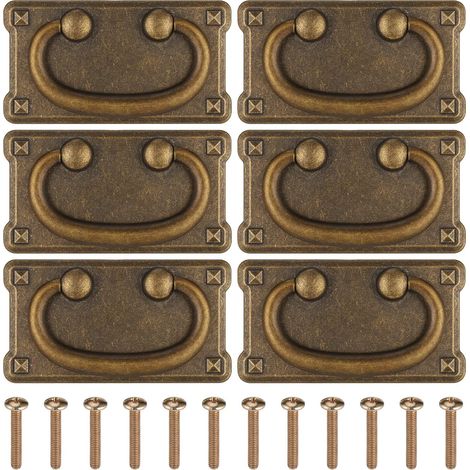 Poignee de Meuble Vintage, 6 Pièces Poignée de Tiroir à Anneau Antique, Poignée de Commode en Alliage de Zinc, Poignées de Tirage Boutons Tiroir pour Armoire,Tiroir,Placard,Portes avec Vis, 96x52mm