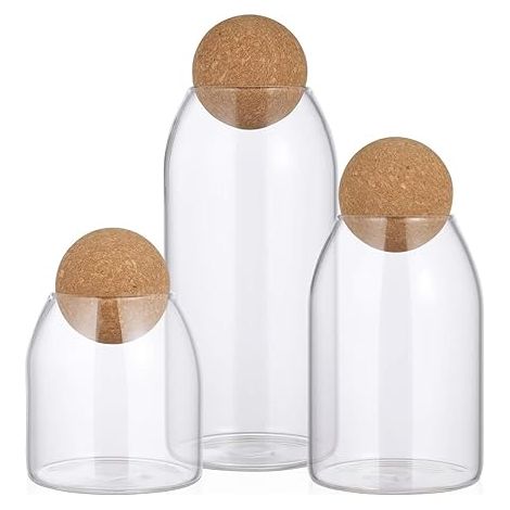 3Pcs Pot en Verre avec Joint Hermétique Couvercle en Bois Boule Clair Pot de Bonbons Mason Bocaux Boîte de Stockage des Aliments pour Servir du Thé Café Épices Sucre Sel Taille (1/5)