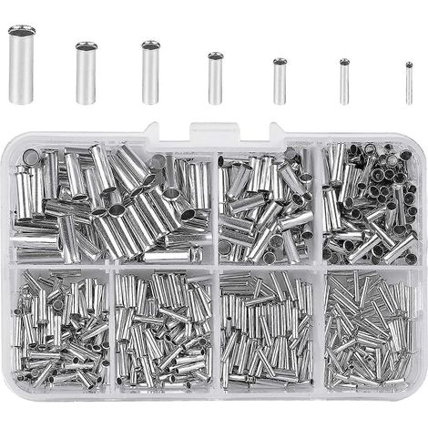 600 embouts de câble non isolés, connecteurs bout à bout à sertir de diamètres 0,5/0,75/1,0/1,5/2,5/4,0/6,0 mm, en boîte plastique pour applications électriques