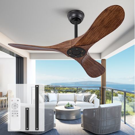 Ventilador de techo de 106 cm, sin luz, con mando a distancia, motor DC silencioso, 6 velocidades, color nogal. (1/5)