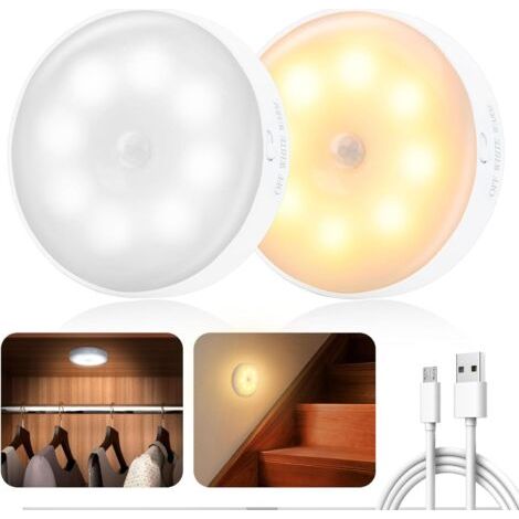 2 Veilleuse Led, Détecteur De Mouvement, Rechargeable Usb, 3 Modes Lumière, Intérieur Escalier (1/5)