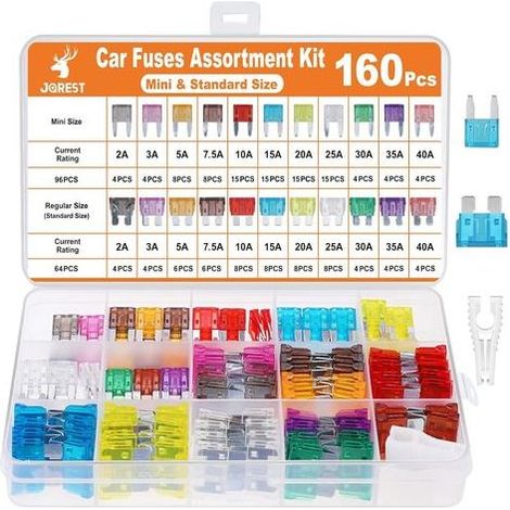 TAISHENGDA-160-teiliges Kfz-Sicherungsset, 96 Mini-Kfz-Sicherungen + 64 mittlere Kfz-Sicherungen + 1 Sicherungsauszieher - für PKW/Wohnmobil/LKW/Motorrad (2A 3A 5A 7,5A 10A 15A 20A 25A 30A 35A 40A) (1/5)
