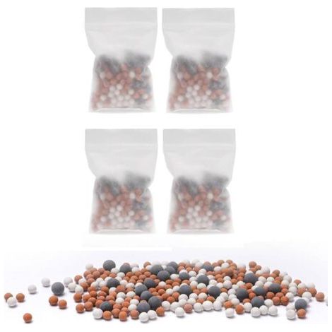 Détartrant de douche, filtre détartrant, lot de 4 pièces de rechange pour pommeau de douche détartrant, boule de bain minérale, boule de bain minérale à ions négatifs