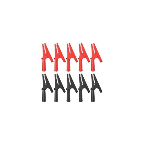 10 pinzas de cocodrilo protectoras totalmente aisladas de 30 A con conector banana de 4 mm para pruebas eléctricas de baterías de automóviles, color rojo y negro - Crezuo