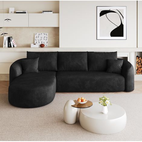 Canapé d'angle modulable 266x168x85 cm en tissu noir, sans montage, pour salon FloraGrace (1/5)