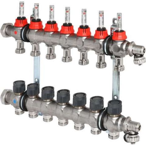 OVENTROP Verteiler Edelstahl 1'' für FBH 7 Kr.,m.Durchflusseinsätzen 0-5 l/min. 1405357