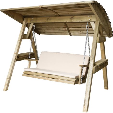 Zest Miami 2 Seater Swing Seat Bench Chair Pad & Back Cushion Garden Stone Cream (1/4)