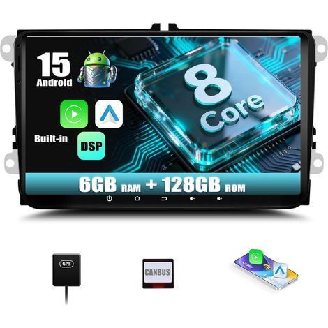 6+128G Android 15 Autoradio pour Golf 5 6 Touran Polo Touran Passat, avec Carplay Android Auto DSP, 1280 720, 9 Pouces unité de tête stéréo Voiture avec GPS WiFi BT USB FM RDS Mirror Link (1/5)