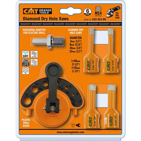 552-501-06 SET 6PCS AVEC 4 MÈCHES POUR GRES S=M14 D=6/8/10/12MM DR +2ACC (1/2)
