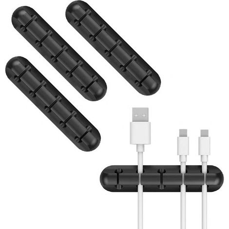 Range-câbles 5 trous - Lot de 3 - Noir - Autocollant - Clip de câble - Support de câble - Attache-câble - Goulotte de câbles - Organisateur de câbles - Organisateur de câbles de bureau - Support de cl (1/4)