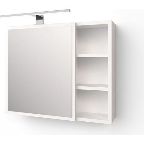 Armoire de salle de bain avec miroir et applique LED. Blanc. Meuble de salle de bain avec miroir et étagères. (1/5)