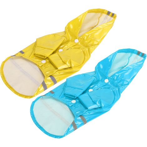 Lot de 2 imperméables pour chien, manteau imperméable à capuche avec bande réfléchissante de sécurité, jaune et bleu (Jaune-Bleu M) (1/5)