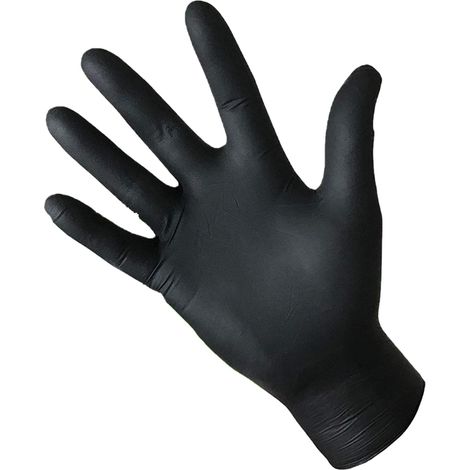 Gants jetables noir, gants jetables XL, 100 pièces, sans poudre, gants jetables, gants en latex noir (1/4)