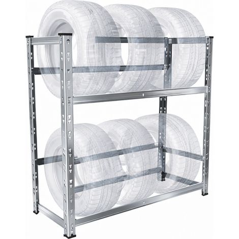 Relaxdays scaffale per 4-6 pneumatici, A x L x P: 100 x 85 x 35 cm, 150 kg/ripiano, sistema a incastro, acciaio, argento